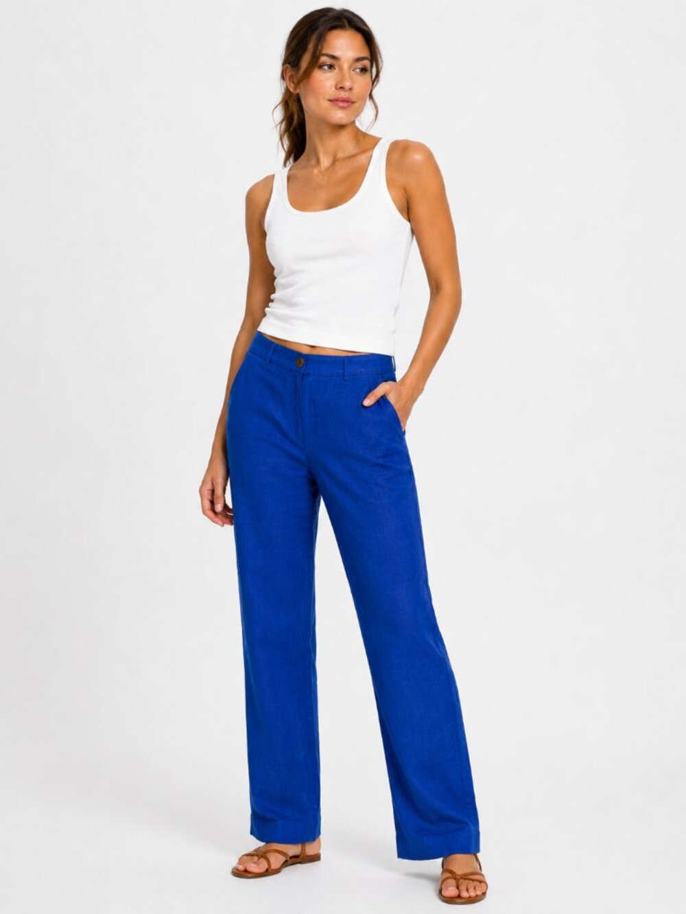 TALBOTS Southampton Linen Straight Leg Trouser Pants Royal Blue 4 - Picture 2 of 12